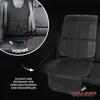 A car seat protector is shown on a car seat, with a comparison of the seat before and after protection. Produktbild-Vorschau