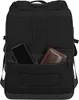 A close-up view of the back of a black backpack, showing a phone and a wallet in an external pocket. Voir les images du produit