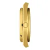 Side view of a gold watch with a Tissot logo on the crown. Produktbild-Vorschau