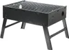 A black portable charcoal grill with foldable legs, shown from a slightly elevated front-side angle against a white background. Produktbild-Vorschau