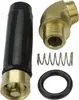 A collection of plumbing parts, including a black rubber grip, a brass elbow fitting, a metal spring, and a rubber O-ring, arranged on a white background. Anteprima dell’immagine prodotto