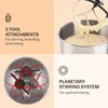 A collage of images showcasing a stand mixer and its features. Podgląd zdjęcia produktu