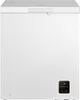 A white chest freezer is shown from the front against a white background. The lid is closed and there is a handle on the front. Produktbild-Vorschau