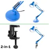 A collage of images showing a blue desk lamp with its base and a clamp attachment. Náhľad obrázku produktu