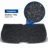 A close-up view of a black filter with a magnified section showing its texture, and text indicating compatibility with specific appliance models. Produktbild-Vorschau