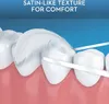 Close-up illustration of teeth being flossed, with a feather to represent softness. Produktbild-Vorschau