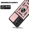 A rose gold and black phone case with a ring holder and camera protection, shown at an angle against a white background. Produktbild-Vorschau