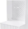 A close-up view of a white furniture piece, likely a cabinet or shelf unit, with a pegboard and hooks visible. Produktbild-Vorschau