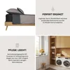 A collage of images showing a bed with bedding, text about product features and care, and a laundry room with washing machines. Produktbild-Vorschau