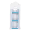 A white bookshelf shaped like a house with blue shelves, set against a white background. Náhled obrázku produktu