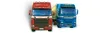 Two toy trucks, one red and one blue, are shown from the front against a white background. Produktbild-Vorschau