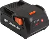 A black and orange 18V lithium-ion battery pack for power tools, shown from a slightly elevated side angle against a white background. Produktbild-Vorschau