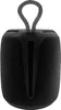 A black portable Bluetooth speaker with a black and white patterned carrying loop. Produktbild-Vorschau