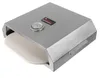 A stainless steel pizza oven attachment with a pizza stone partially inserted. Produktbild-Vorschau