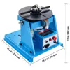 A blue welding positioner with a chuck and handles on a white background, with dimensions indicated by text overlays. Podgląd zdjęcia produktu