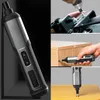 A collage of images showcasing a cordless screwdriver in use and a close-up of its design. Voir les images du produit