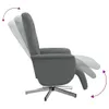A gray recliner chair shown from the side, with indicators showing its reclining and footrest functionality. Produktbild-Vorschau