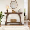 A wooden console table with decorative items in a room. Podgląd zdjęcia produktu