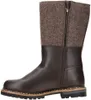 Side view of a brown leather and gray felt boot with a zipper. Produktbild-Vorschau