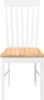 A front view of a white wooden chair with a light brown wooden seat, isolated on a white background. Produktbild-Vorschau