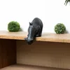 A black cat figurine is placed on a wooden shelf, with two small green decorative plants on either side. Anteprima dell’immagine prodotto