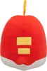 The back of a red plush toy with white accents and two yellow rectangular details. Náhled obrázku produktu