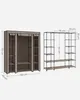 A collage of two images showing a fabric wardrobe. The left image shows the wardrobe with its cover on, and the right image shows the metal frame of the wardrobe without the cover. Dimensions are indicated with text and lines. Náhled obrázku produktu
