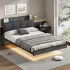 A modern bedroom with a bed, nightstand, and window. Produktbild-Vorschau