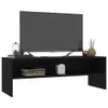 A black TV stand with a television on top and books and decorative items on the shelf. Podgląd zdjęcia produktu