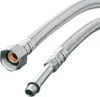 A close-up studio shot of a flexible braided metal hose with connectors on both ends, against a white background. Produktbild-Vorschau