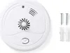 A white smoke detector is shown on a white background, with two screws and two wall plugs to the right. Podgląd zdjęcia produktu