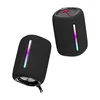Two black portable Bluetooth speakers with colorful LED lights are displayed against a white background. Produktbild-Vorschau