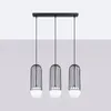 A product shot of a black pendant light fixture with three bulbs. Podgląd zdjęcia produktu