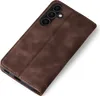 A brown flip cover phone case is shown at an angle against a white background. Produktbild-Vorschau