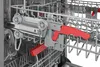A close-up of a dishwasher rack with a grey and red adjustable rack height mechanism. Produktbild-Vorschau