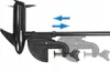 A black electric outboard motor is shown mounted on a clamp, with two blue arrows indicating movement or adjustment. Produktbild-Vorschau