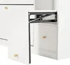 A close-up view of a white cabinet with a partially opened door, revealing a metal support mechanism. Produktbild-Vorschau