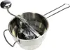 A stainless steel food mill with a handle and a plunger is shown against a white background. Produktbild-Vorschau