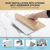 Instructions for installing self-adhesive acoustic panels, showing a hand peeling the backing off a panel and four numbered steps. Produktbild-Vorschau