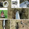 A collage of images showing a stainless steel time capsule being buried in the ground, a woman kneeling next to it, and close-ups of the capsule and tools. Produktbild-Vorschau