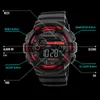 A digital watch with labels pointing to its various functions and buttons. Podgląd zdjęcia produktu