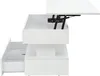 A white lift-top coffee table with drawers is shown against a white background. The top of the table is lifted, revealing a hidden storage compartment and a black metal lifting mechanism. Anteprima dell’immagine prodotto