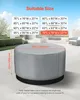 A round hot tub cover is shown with a size chart overlay and measurements. Podgląd zdjęcia produktu