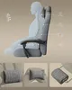 Collage showing a gray office chair with ergonomic features and anatomical diagrams illustrating support points, along with close-ups of lumbar and headrest cushions. Produktbild-Vorschau