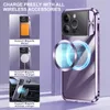 A collage of images showcasing a phone case with MagSafe compatibility, demonstrating its use with a wallet, wireless charger, and car mount. Produktbild-Vorschau