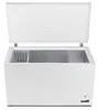 An open chest freezer with a wire basket inside, shown from the front. Produktbild-Vorschau