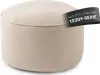 A close-up studio shot of a round, beige beanbag ottoman. Podgląd zdjęcia produktu