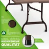 A close-up of a folding table leg with marketing text and icons highlighting features. Anteprima dell’immagine prodotto