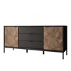 A black sideboard with wooden patterned doors and drawers on a white background. Produktbild-Vorschau