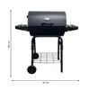A black charcoal grill on a white background with dimensions indicated. Voir les images du produit